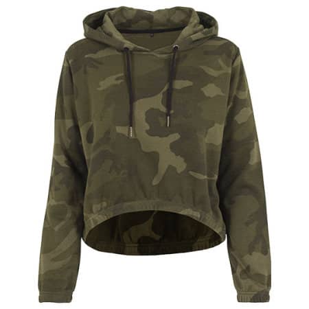 Build Your Brand Ladies` Camo Cropped Hoody 