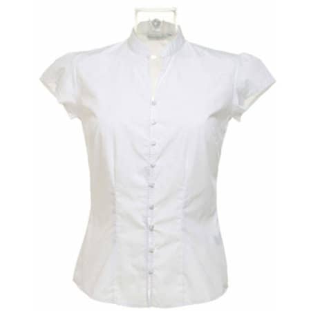 Kustom Kit Poplin Contintental Blouse Mandarin Collar Cap Sleeve White
