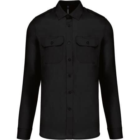 Kariban Langarm-Pilotenhemd für Herren Black