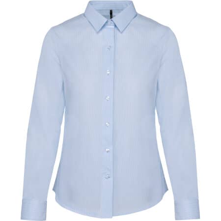 Kariban Langärmelige Popeline-Bluse Striped Pale Blue|White