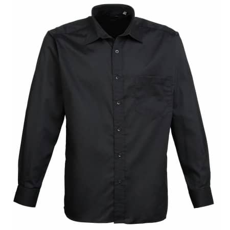 Premier Workwear Poplin Long Sleeve Shirt (Herrenhemd/Langarm) Black