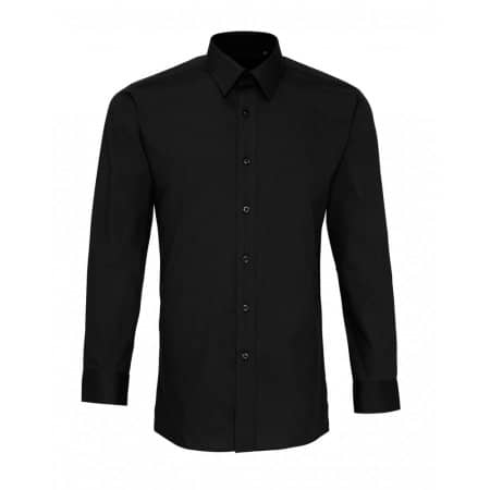 Premier Workwear Men`s Long Sleeve Fitted Poplin Shirt Black