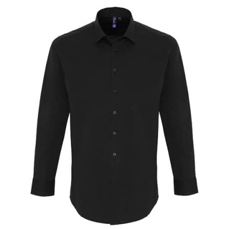 Premier Workwear Mens Stretch Fit Poplin Long Sleeve Cotton Shirt Black