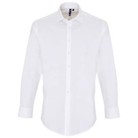 Premier Workwear Mens Stretch Fit Poplin Long Sleeve Cotton Shirt White
