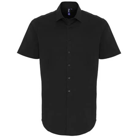 Premier Workwear Mens Stretch Fit Cotton Poplin Short Sleeve Shirt Black