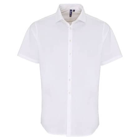 Premier Workwear Mens Stretch Fit Cotton Poplin Short Sleeve Shirt White