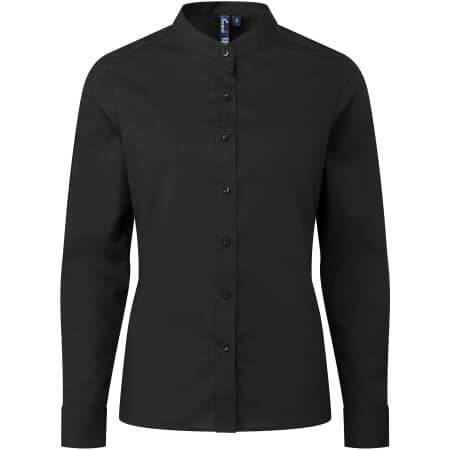 Premier Workwear Men´s Banded Collar Grandad Long Sleeve Shirt Black