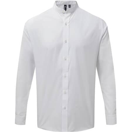 Premier Workwear Men´s Banded Collar Grandad Long Sleeve Shirt White