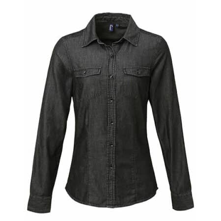 Premier Workwear Ladies` Jeans Stitch Denim Shirt Black Denim (ca. Pantone 433)