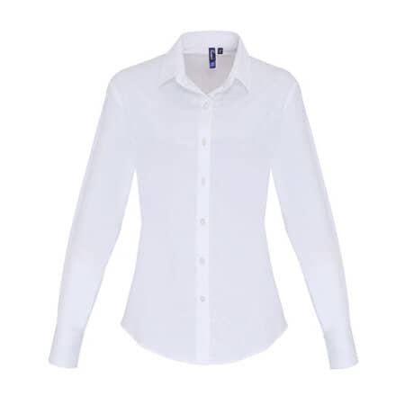 Premier Workwear Ladies Stretch Fit Cotton Poplin Long Sleeve Shirt White
