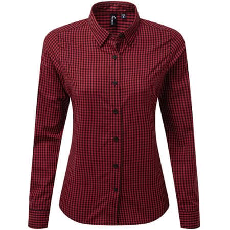 Premier Workwear Maxton Check Womens Long Sleeve Shirt Black|Red (ca. Pantone 201C)
