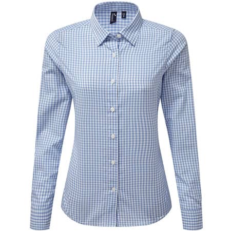 Premier Workwear Maxton Check Womens Long Sleeve Shirt Light Blue (ca. Pantone 2707C)|White