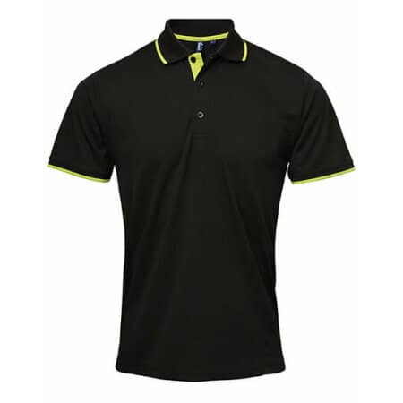 Premier Workwear Men`s Contrast Coolchecker Polo Black|Lime (ca. Pantone 382)