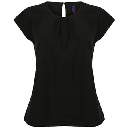 Henbury Ladies` Pleat Front Short Sleeve Blouse Black