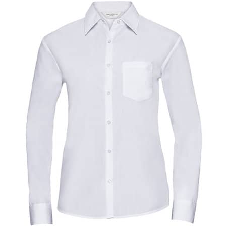 Russell Ladies` Long Sleeve Polycotton Poplin Shirt White