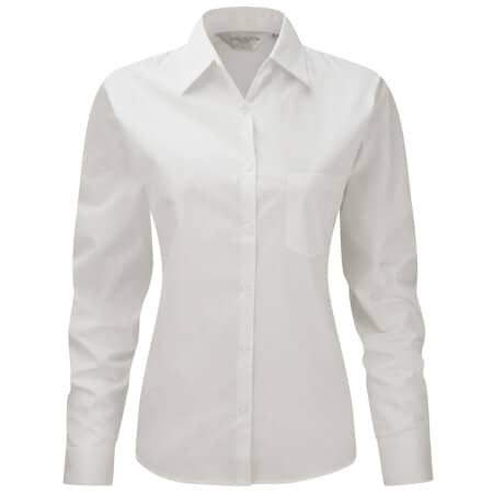 Russell Ladies` Long Sleeve Pure Cotton Poplin Blouse White