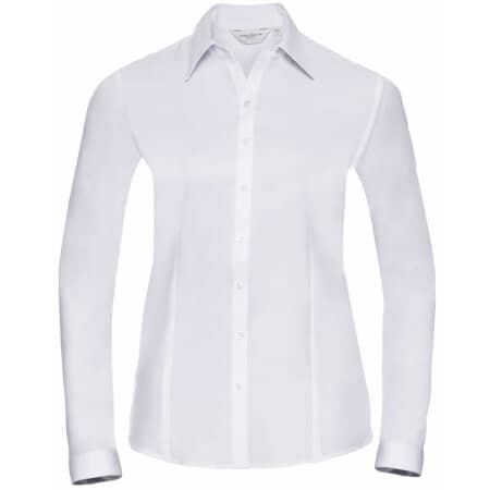 Russell Ladies` Long Sleeve Herringbone Shirt White